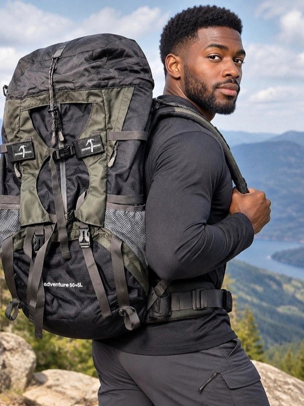 Adventure 50+5L Hiking Backpack Black & Green